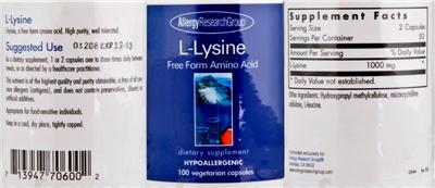 Photo of the Allergy Research Group L-Lysine label