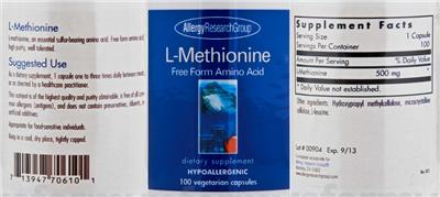 Photo of the Allergy Research Group L-Methionine label