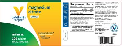 Photo of the The Vitamin Shoppe Magnesium Citrate 200 mg label
