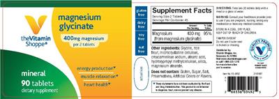 Photo of the The Vitamin Shoppe Magnesium Glycinate 400 mg label