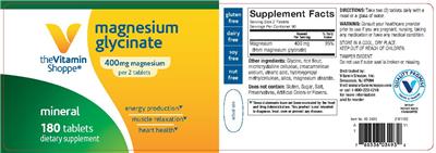 Photo of the The Vitamin Shoppe Magnesium Glycinate 400 mg label