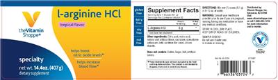 Photo of the The Vitamin Shoppe L-Arginine HCl Tropical Flavor label