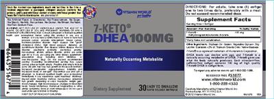 Photo of the Vitamin World 7-Keto DHEA 100 mg label