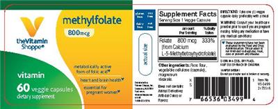 Photo of the The Vitamin Shoppe Methylfolate 800 mcg label