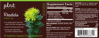 Photo of the plnt Rhodiola label
