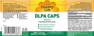 Photo of the Country Life DLPA Caps 1000 mg label