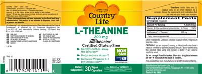 Photo of the Country Life L-Theanine 200 mg label
