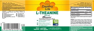 Photo of the Country Life L-Theanine 200 mg label