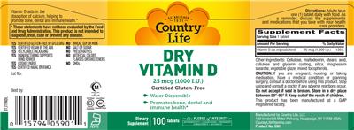 Photo of the Country Life Dry Vitamin D 25 mcg label
