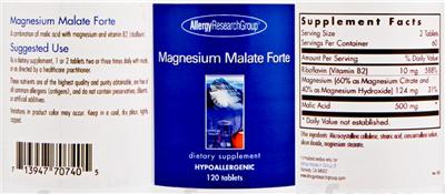 Photo of the Allergy Research Group Magnesium Malate Forte label