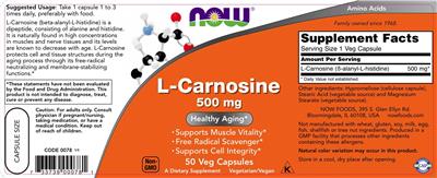 Photo of the NOW L-Carnosine 500 mg label