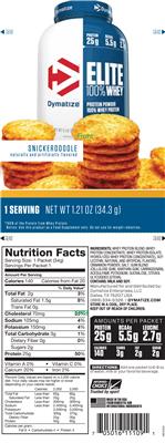Photo of the Dymatize Elite 100% Whey Snickerdoodle label