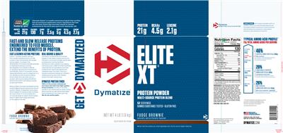 Photo of the Dymatize Elite XT Fudge Brownie label