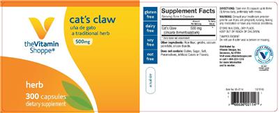 Photo of the The Vitamin Shoppe Cat's Claw 500 mg label