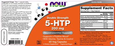 Photo of the NOW Double Strength 5-HTP 200 mg label