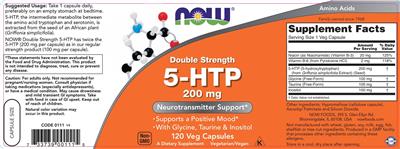 Photo of the NOW Double Strength 5-HTP 200 mg label