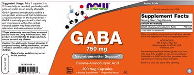 Photo of the NOW GABA 750 mg label