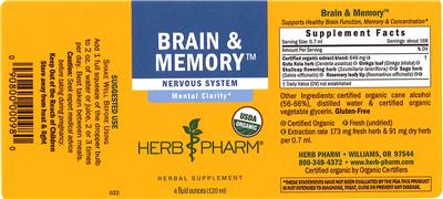 Photo of the Herb Pharm Brain & Memory label