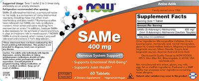 Photo of the NOW SAMe 400 mg label