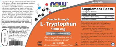 Photo of the NOW Double Strength L-Tryptophan 1000 mg label