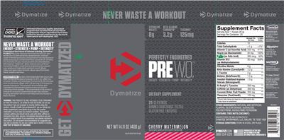 Photo of the Dymatize Pre W.O. Cherry Watermelon label