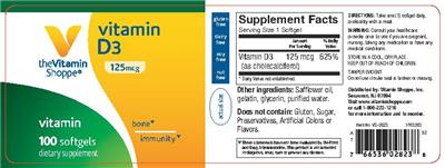 Photo of the The Vitamin Shoppe Vitamin D3 125 mcg label