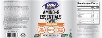 Photo of the NOW Sports Amino-9 Essentials Powder label