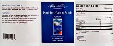 Photo of the Allergy Research Group Modified Citrus Pectin Powder label