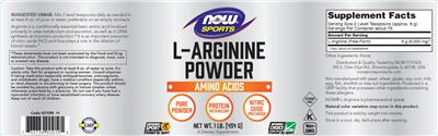 Photo of the NOW Sports L-Arginine Powder label