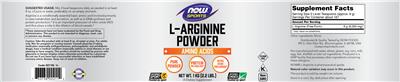 Photo of the NOW Sports L-Arginine Powder label