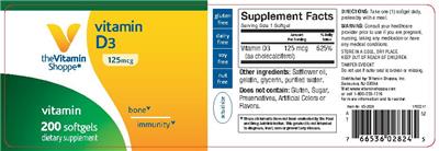 Photo of the The Vitamin Shoppe Vitamin D3 125 mcg label