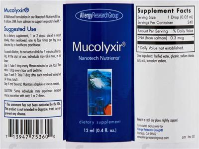 Photo of the Allergy Research Group Mucolyxir label