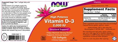 Photo of the NOW High Potency Vitamin D-3 2,000 IU label