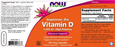 Photo of the NOW Vegetarian, Dry Vitamin D 1,000 IU - High Potency label