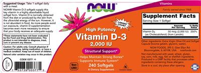 Photo of the NOW High Potency Vitamin D-3 2,000 IU label