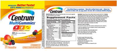 Photo of the Centrum Centrum MultiGummies Adults Assorted Natural Fruit Flavors label