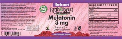 Photo of the Bluebonnet EarthSweet Chewables Melatonin 3 mg Raspberry Flavor label