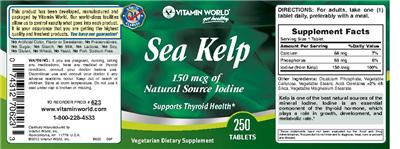 Photo of the Vitamin World Sea Kelp 150 mcg label