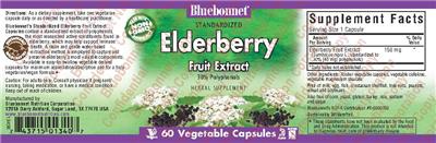 Photo of the Bluebonnet Standardized Elderberry Fruit Extract 30% Polyphenols label