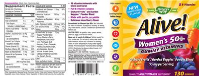 Photo of the Nature's Way Alive! Women's 50+ Gummy Vitamins Mixed Berry Flavor label