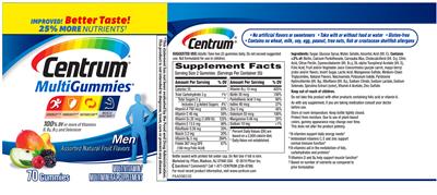 Photo of the Centrum Centrum MultiGummies Men Assorted Natural Fruit Flavors label