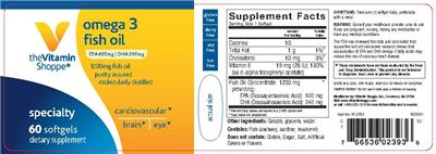 Photo of the The Vitamin Shoppe Omega 3 Fish Oil 1200 mg label