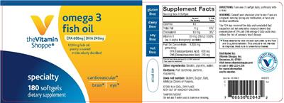 Photo of the The Vitamin Shoppe Omega 3 Fish Oil 1200 mg label
