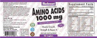 Photo of the Bluebonnet Free-Form Dipeptide-Bonded Amino Acids 1000 mg label