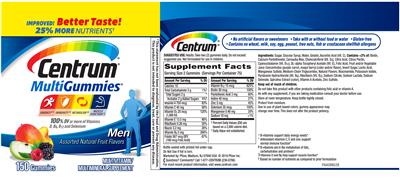 Photo of the Centrum Centrum MultiGummies Men Assorted Natural Fruit Flavors label