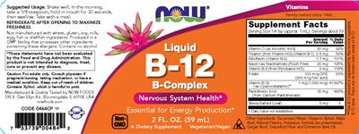 Photo of the NOW Liquid B-12 label