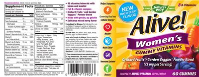Photo of the Nature's Way Alive! Women's Gummy Vitamins Mixed Berry Flavor label