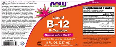 Photo of the NOW Liquid B-12 B-Complex label