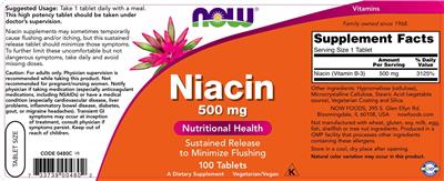 Photo of the NOW Niacin 500 mg label