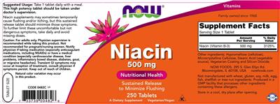 Photo of the NOW Niacin 500 mg label